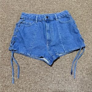Nasty Gal Raw Hem Lace Up Denim Cheeky Short
